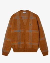 Cardig&atilde; unissex em l&atilde; com padr&atilde;o tartan