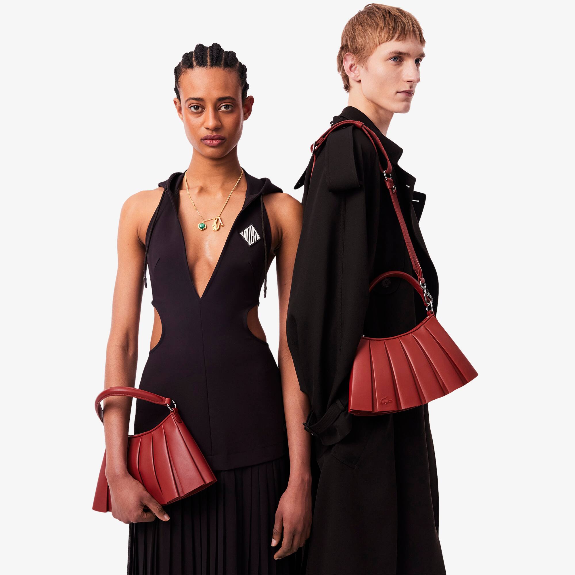 Bolsa Hobo Pequena Lenglen em Couro e Nylon Lacoste