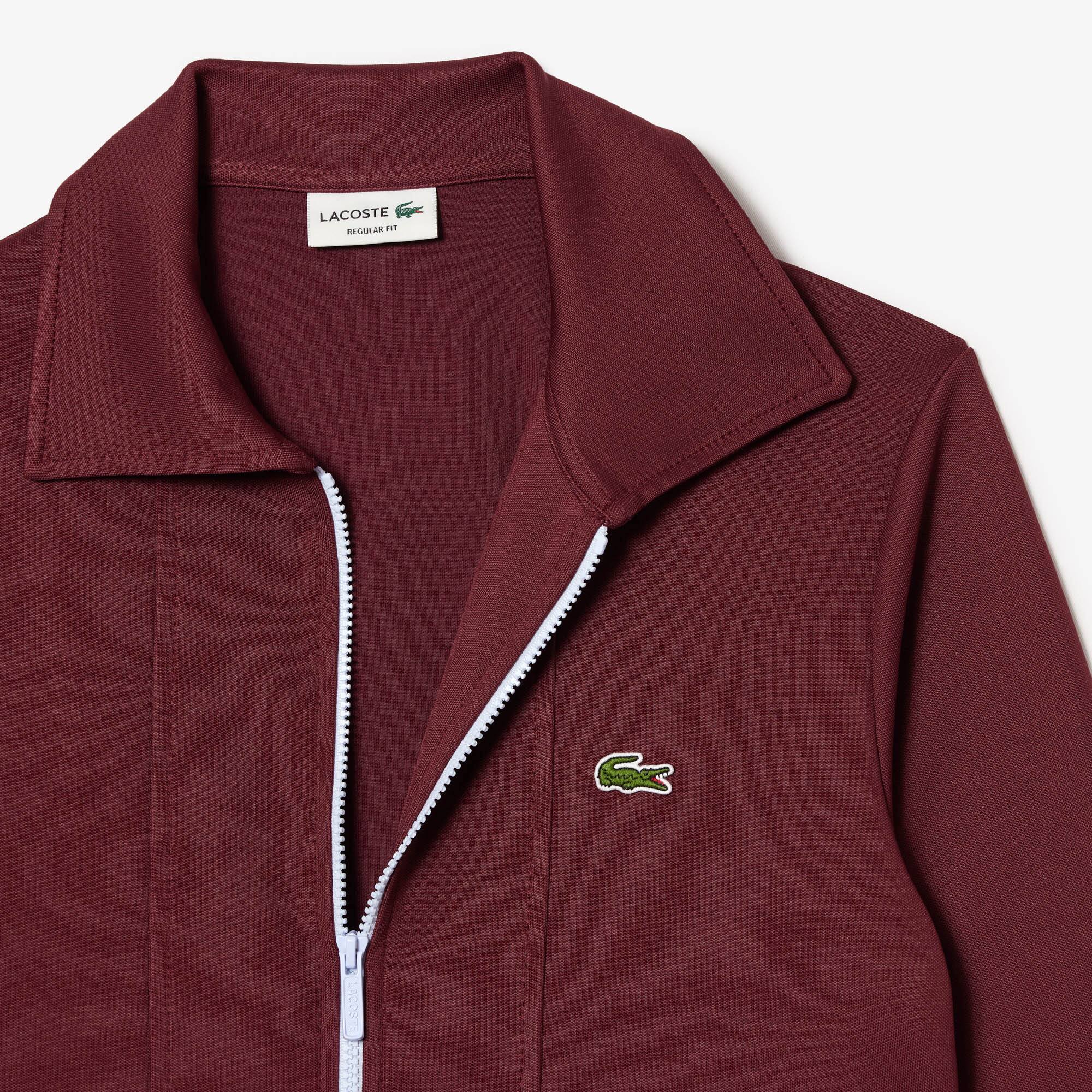 LACOSTE バーガンディ ジップアップジャージ US M Jaqueta Moletom com Zíper e Bolsos Masculina Lacoste