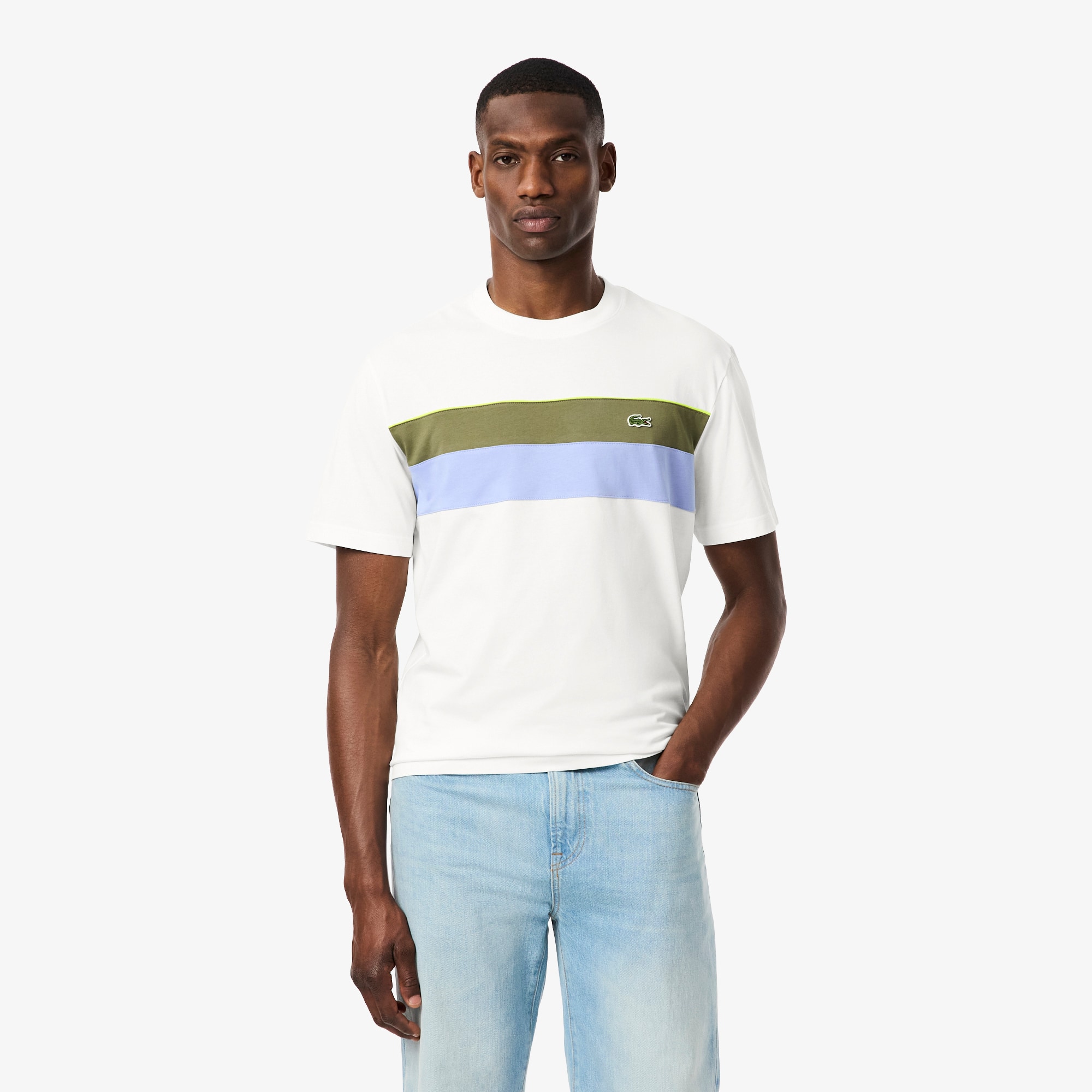 『グッド TEE 白 L』 Camiseta Lacoste Original de Bloco de Cores em Malha