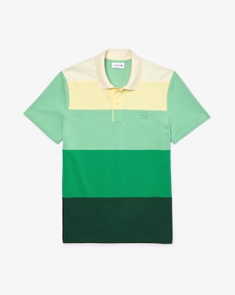 Polo masculina Lacoste Regular Fit em piqu&eacute; de algod&atilde;o com colorblock