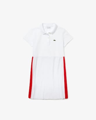 Vestido polo infantil em piqu&eacute; de algod&atilde;o leve com saia plissada