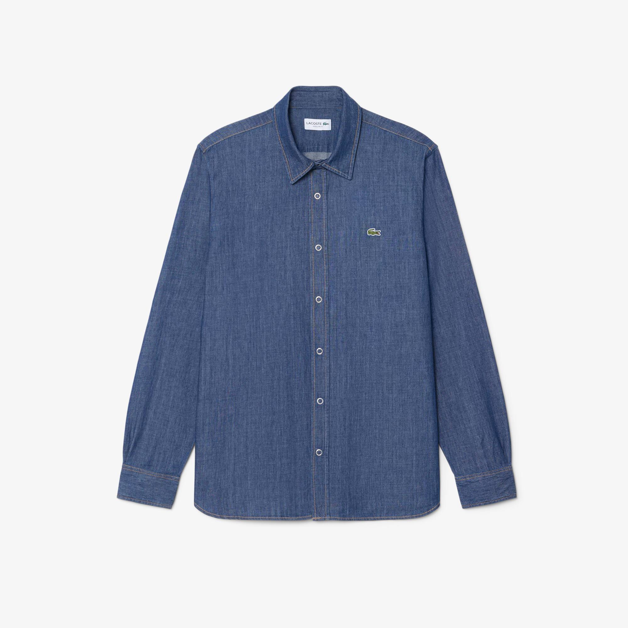 ダイ LACOSTE indigo denim swing top Men's Heavy Cotton Denim Overshirt - Button Down Shirts - New In