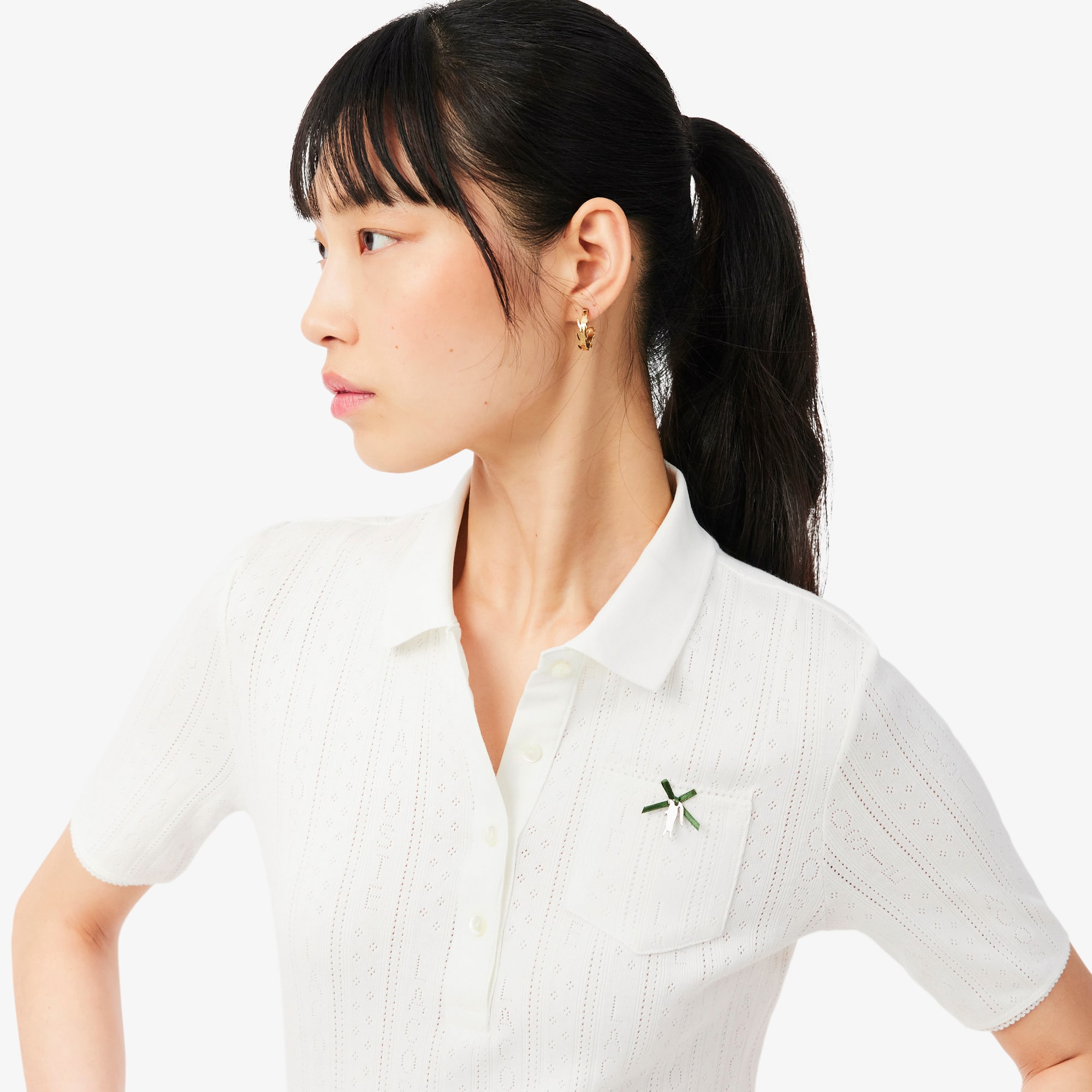 Polo Lacoste Feminina Slim Fit em Malha Pointelle L.12.D