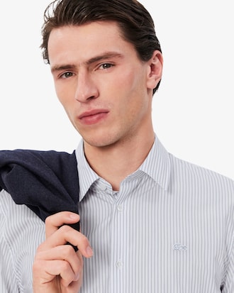 Camisa De Popelin A Rayas De Corte Regular