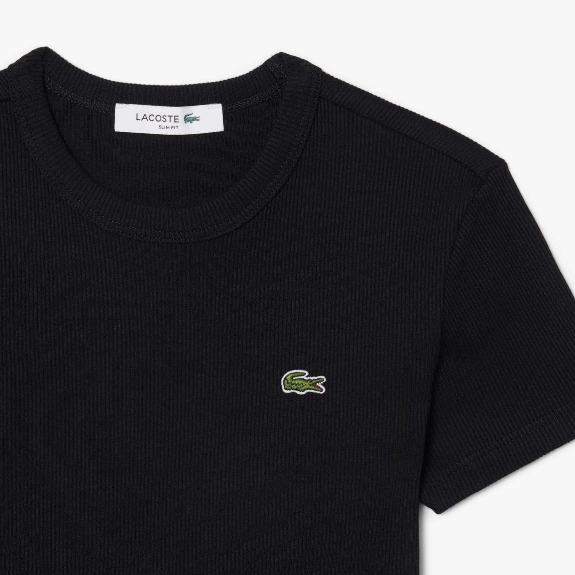 Camiseta Canelada Feminina Lacoste com Gola Redonda