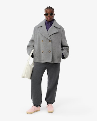 Short Oversized Wool Blend Pea Coat