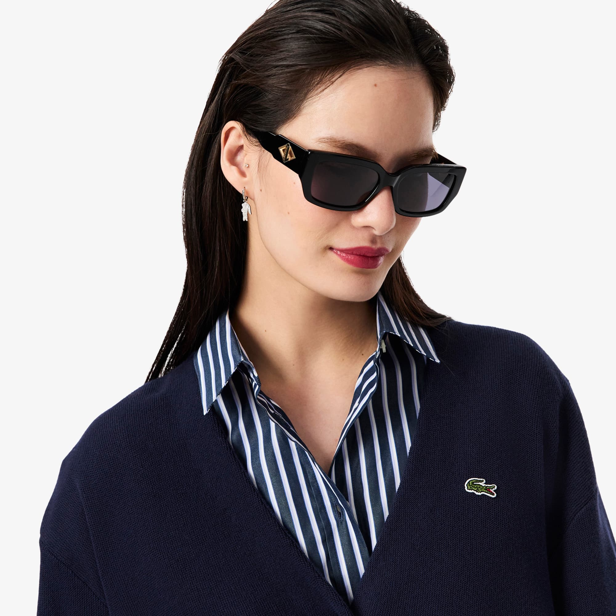 latte620　レディース　BLK S Cardigan Feminino Lacoste em Algodão Orgânico com Gola V