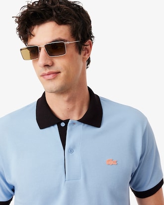 Polo Classic Fit com Acabamento Canelado Contrastante