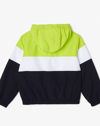 Jaqueta infantil Lacoste em poliéster reciclado com zíper e capuz