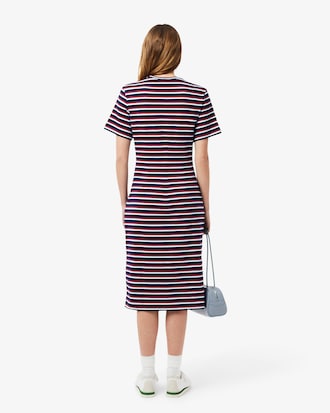 Vestido Tshirt Midi Manga Curta Jersey Raye Listrado