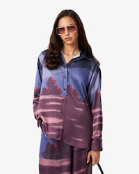 Camisa Oversize Estampada de Satén Landscape