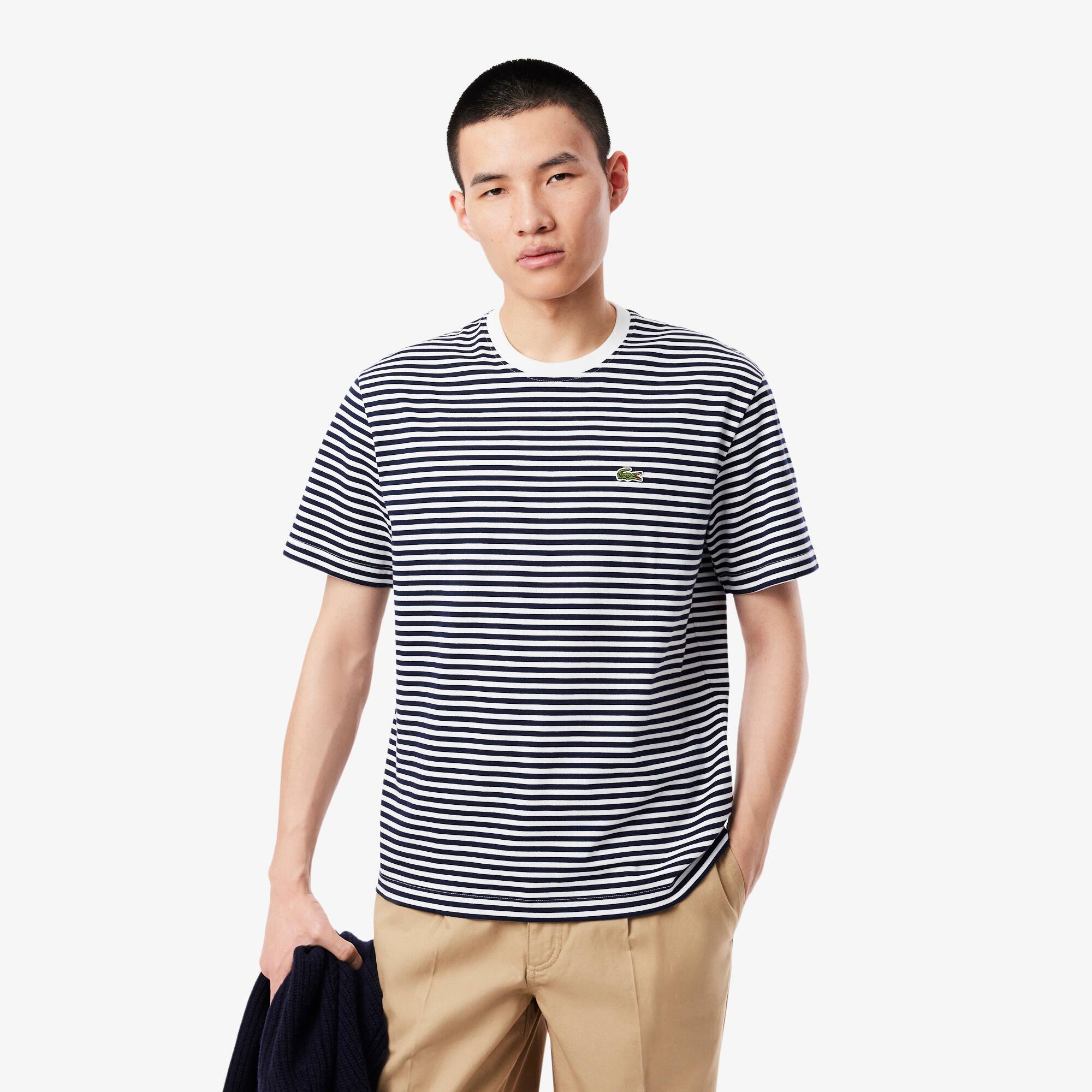 Camiseta Listrada em Algodão Pesado Lacoste