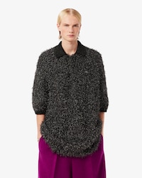 Camisola com Gola Polo em Malha Lurex Runway