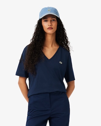 Camiseta de Algod&atilde;o com Gola V e Caimento Relaxado
