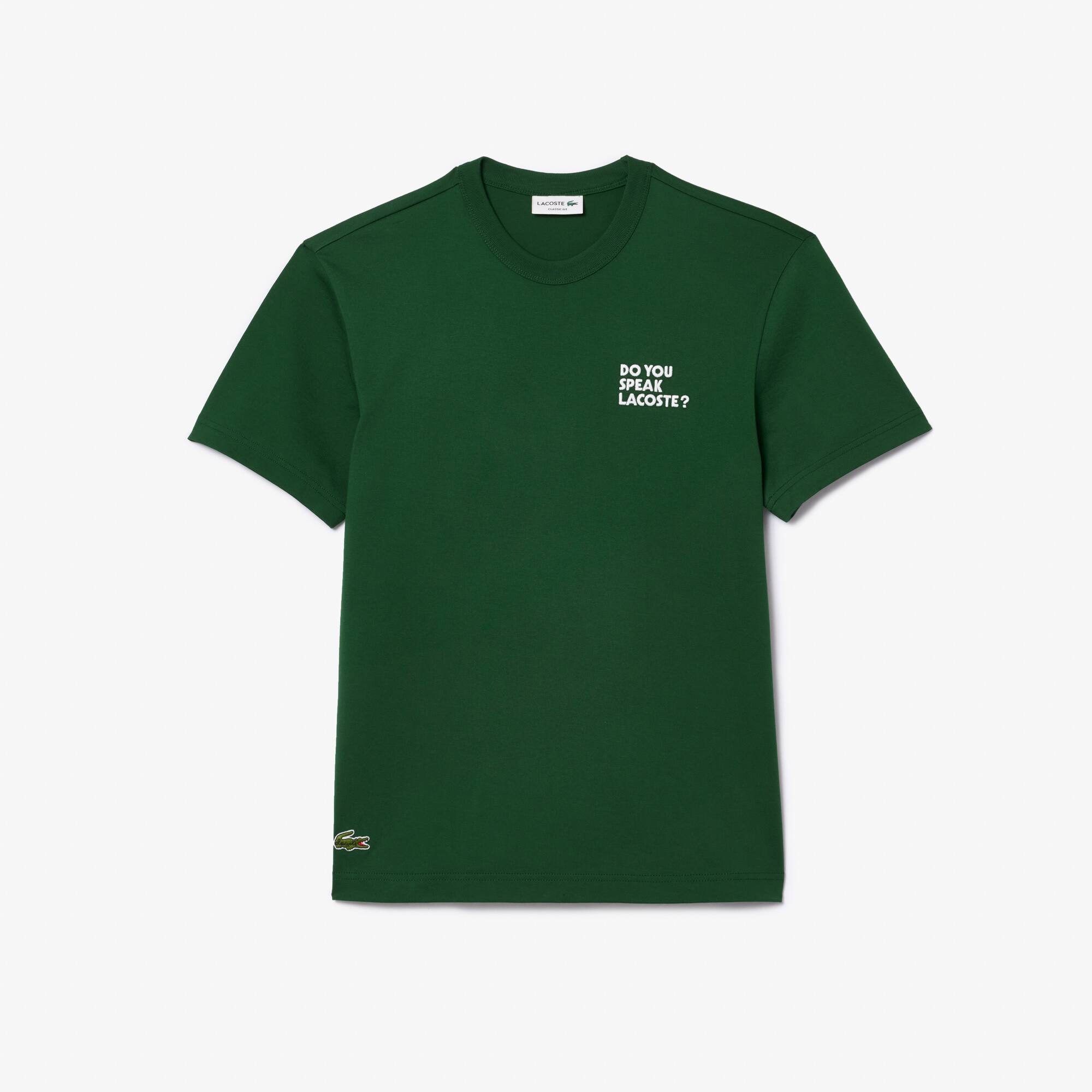 LACOSTE 緑色 Tシャツ DO YOU SPEAK LACOSTE? Camisa de Algodão Lacoste com Slogan Multilíngue