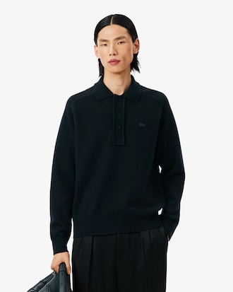 Suéter com Gola Polo em Lã Feltrada Runway