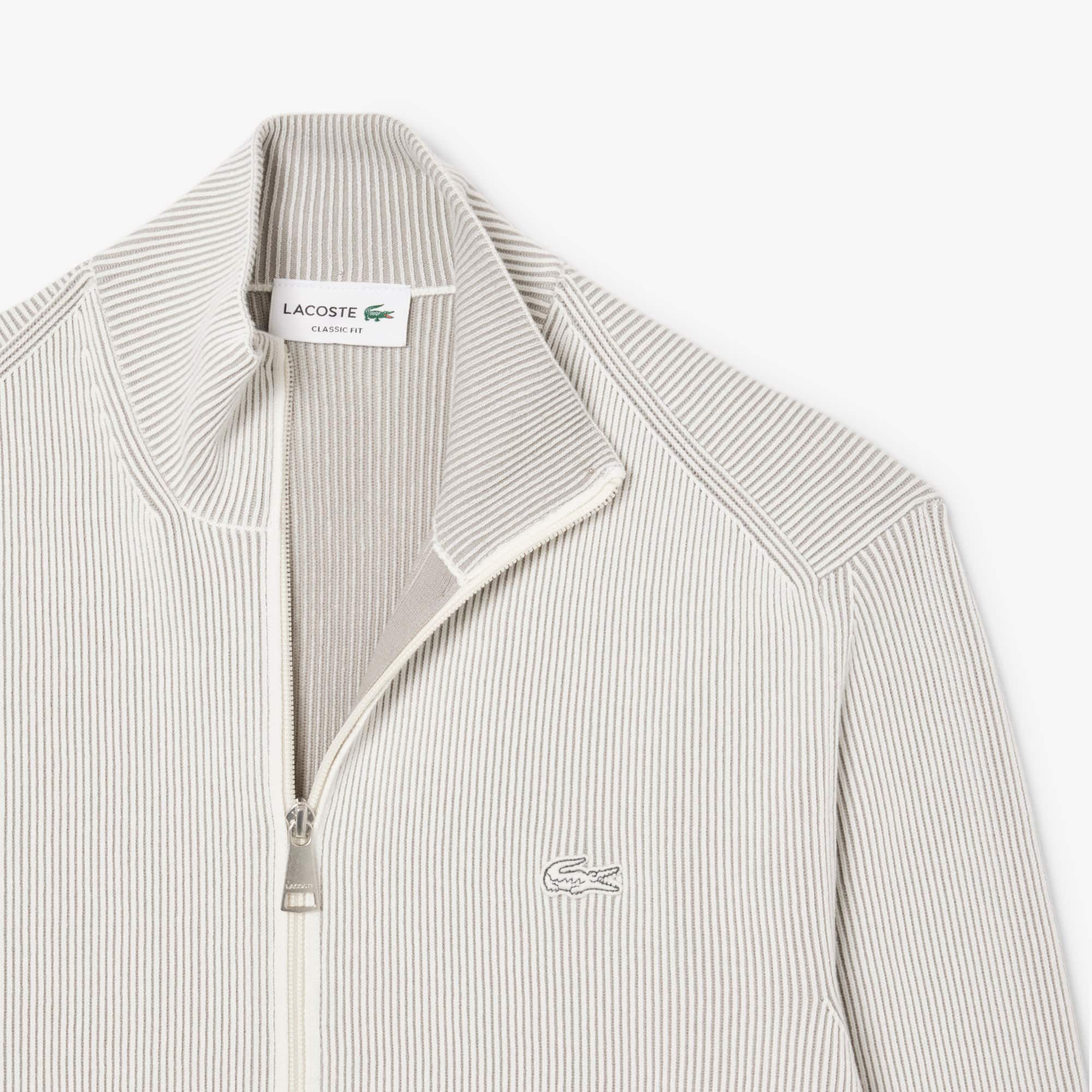 Suéter com Zíper Duplo Canelado e Listras Elegantes Lacoste