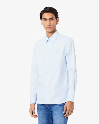 Camisa Manga Longa Masculina de Popeline com Elastano em Modelagem Slim