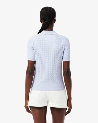 Su&eacute;ter tricotado em tran&ccedil;as com gola polo listrada