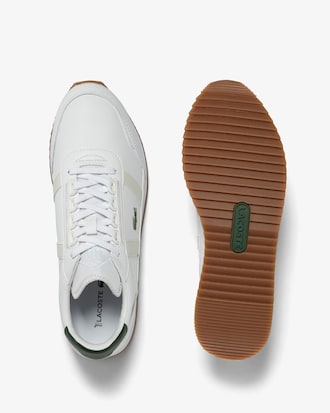 T&ecirc;nis masculino Lacoste Partner Retro em tecido com calcanhar em destaque