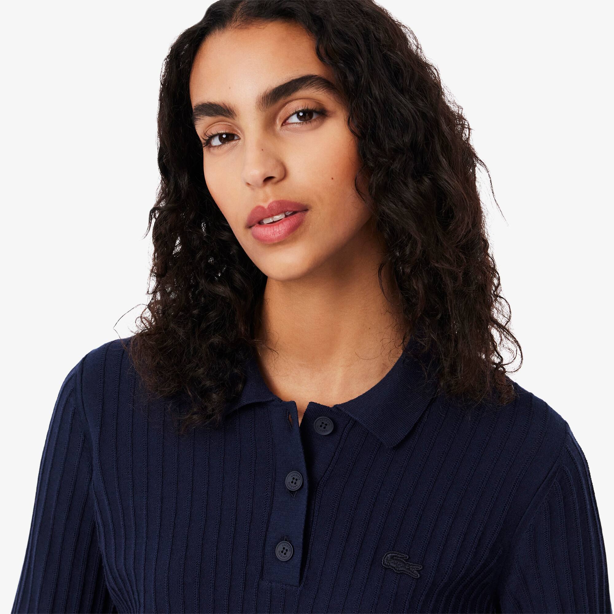 Polo Manga Longa Canelado com Mescla de Algodão Lacoste