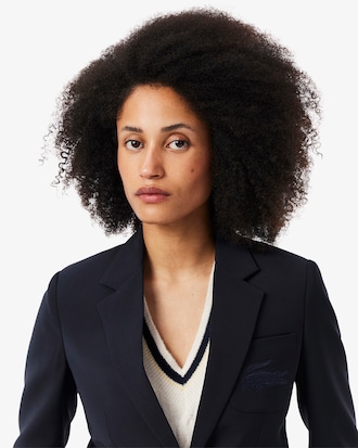 Blazer De Lana Con Logo Bordado Al Cuerpo