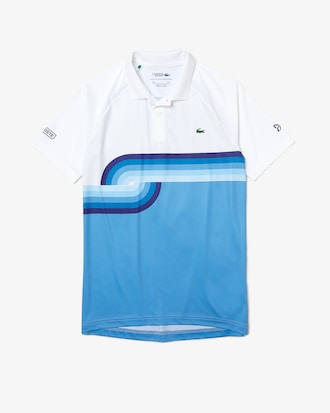 Polo masculina Lacoste SPORT x Novak Djokovic Regular Fit em tecido respir&aacute;vel com estampa