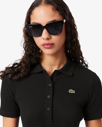 Vestido Polo Largo de Algodón Acanalado