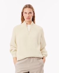 Sweater De Lana Acanalado Con Cuello Con Cierre