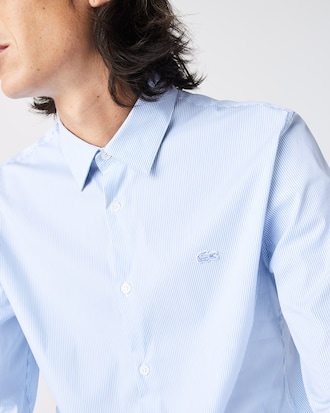Camisa de hombre Lacoste slim fit en popel&iacute;n el&aacute;stico de rayas