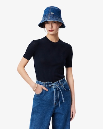 Su&eacute;ter de Malha Canelada de L&atilde; Merino de Mangas Curtas