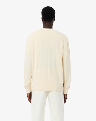 Cardig&atilde; em Malha Canelada de Algod&atilde;o com Mistura de Fibras