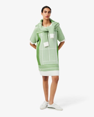 Vestido jersey de jacquard con motivo de pista de tenis