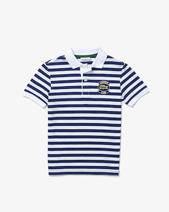 Polo infantil Lacoste em piqu&eacute; de algod&atilde;o listrado
