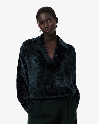 Suéter de Veludo com Gola Polo Runway