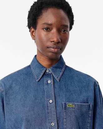 Camisa Oversized em Denim com Bolso no Peito