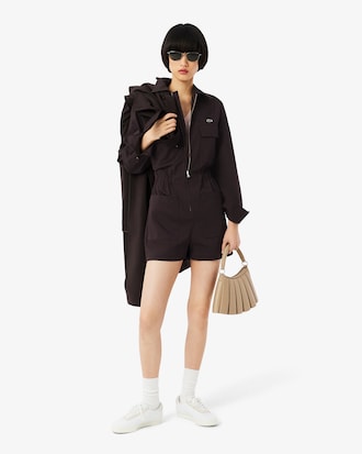 Mono con cuello polo de tela de gabardina el&aacute;stica