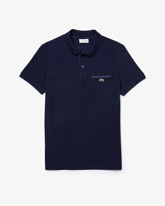 Polo masculina Lacoste Regular Fit em piqu&eacute; de algod&atilde;o com detalhes contrastantes