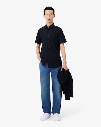 Cal&ccedil;a Jeans Indigo de Corte Reto com 5 Bolsos