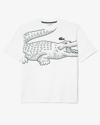 Camiseta masculina Lacoste com decote redondo, modelagem solta e estampa de crocodilo