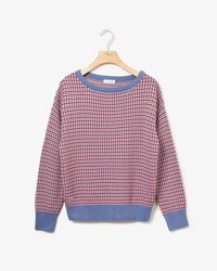 Su&eacute;ter feminino em jacquard de algod&atilde;o com decote canoa