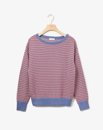 Suéter feminino em jacquard de algodão com decote canoa