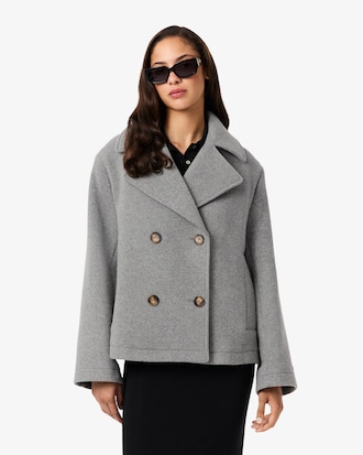 Short Oversized Wool Blend Pea Coat