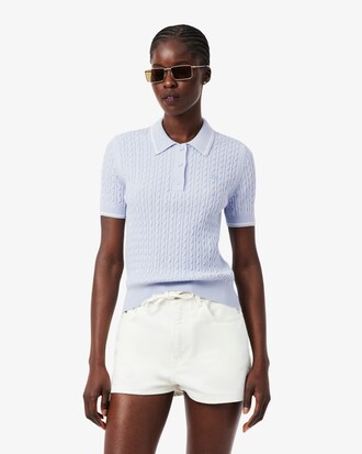 Su&eacute;ter tricotado em tran&ccedil;as com gola polo listrada