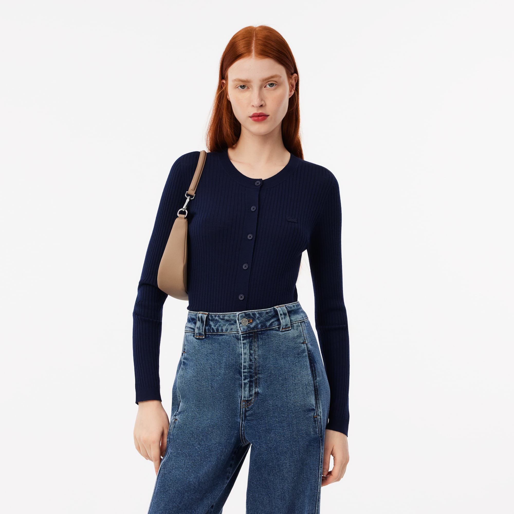 Cardigan Feminino Lacoste em Lã Merino de Malha 3D