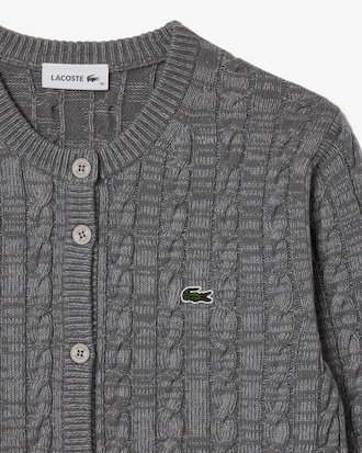 Cárdigan de Algodón y Lana con Punto Trenzado