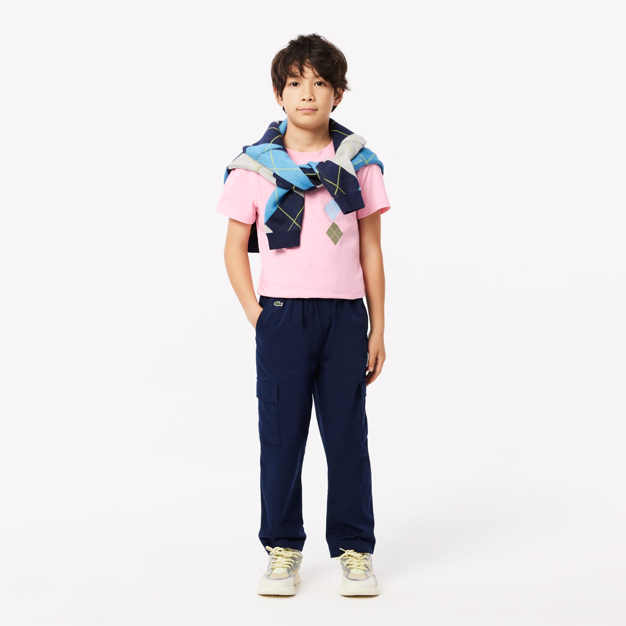 Camiseta Retro com Estampa Argyle Lacoste Infantil