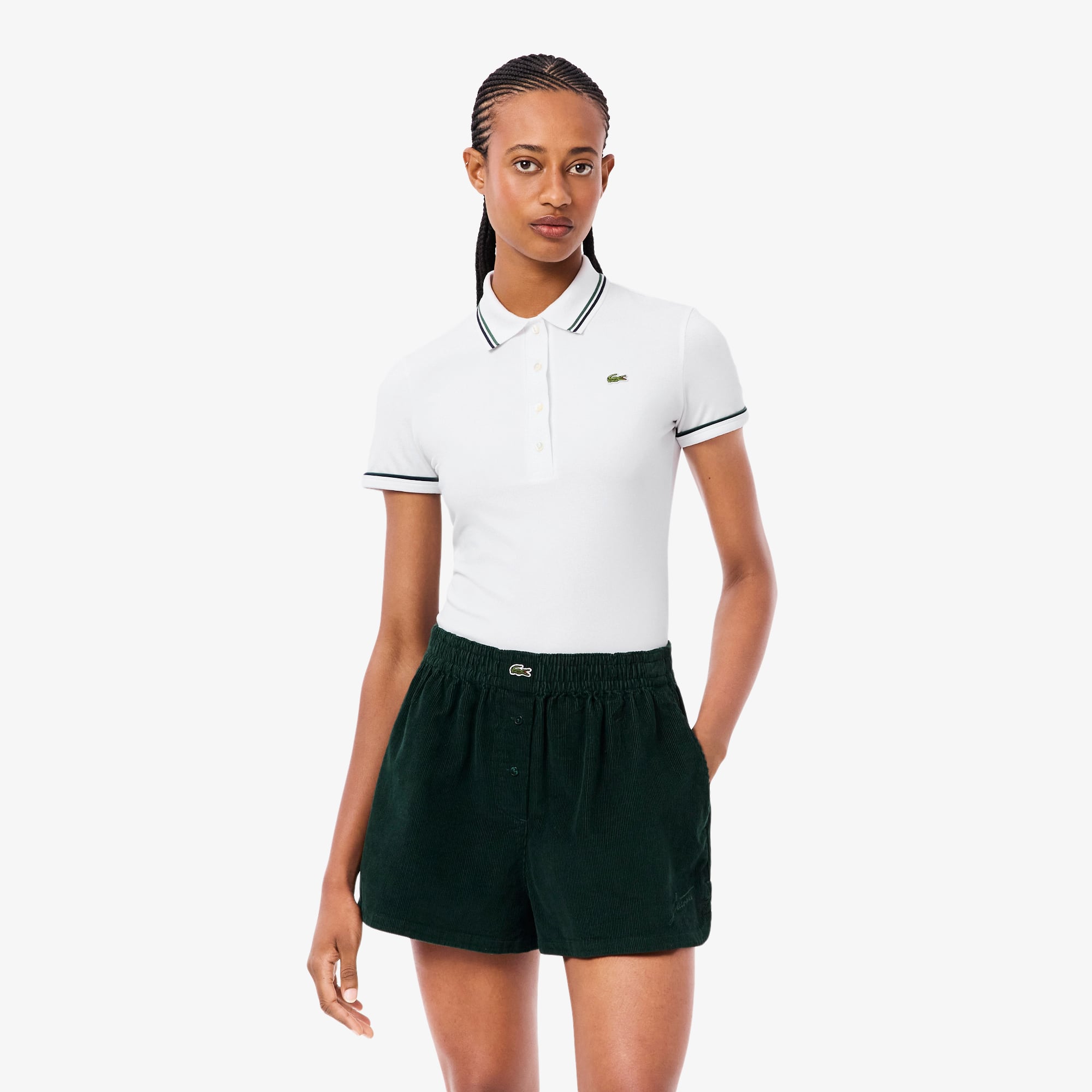 Polo Feminina Lacoste Slim Fit Listras Contrastantes L.12.D