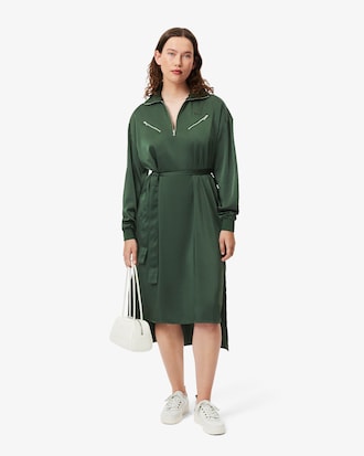 Vestido Fluido de Manga Longa com Cinto